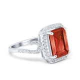 Halo Radiant Cut Wedding Engagement Ring Round Simulated Cubic Zirconia 925 Sterling Silver