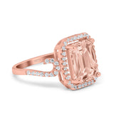 Halo Radiant Cut Wedding Engagement Ring Round Simulated Cubic Zirconia 925 Sterling Silver