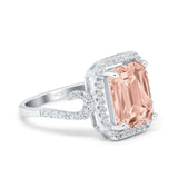 Halo Radiant Cut Wedding Engagement Ring Round Simulated Cubic Zirconia 925 Sterling Silver