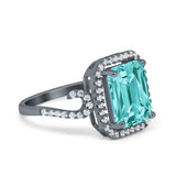 Halo Radiant Cut Wedding Engagement Ring Round Simulated Cubic Zirconia 925 Sterling Silver