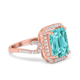 Halo Radiant Cut Wedding Engagement Ring Round Simulated Cubic Zirconia 925 Sterling Silver