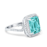 Halo Radiant Cut Wedding Engagement Ring Round Simulated Cubic Zirconia 925 Sterling Silver