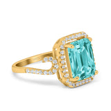 Halo Radiant Cut Wedding Engagement Ring Round Simulated Cubic Zirconia 925 Sterling Silver