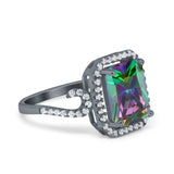 Halo Radiant Cut Wedding Engagement Ring Round Simulated Cubic Zirconia 925 Sterling Silver