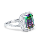 Halo Radiant Cut Wedding Engagement Ring Round Simulated Cubic Zirconia 925 Sterling Silver