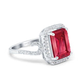Halo Radiant Cut Wedding Engagement Ring Round Simulated Cubic Zirconia 925 Sterling Silver