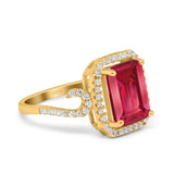 Halo Radiant Cut Wedding Engagement Ring Round Simulated Cubic Zirconia 925 Sterling Silver