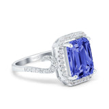 Halo Radiant Cut Wedding Engagement Ring Round Simulated Cubic Zirconia 925 Sterling Silver