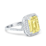 Halo Radiant Cut Wedding Engagement Ring Round Simulated Cubic Zirconia 925 Sterling Silver