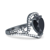 Halo Pear Shape Wedding Engagement Ring Round Simulated Cubic Zirconia 925 Sterling Silver