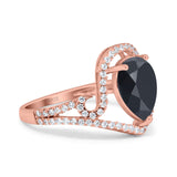 Halo Pear Shape Wedding Engagement Ring Round Simulated Cubic Zirconia 925 Sterling Silver