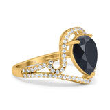 Halo Pear Shape Wedding Engagement Ring Round Simulated Cubic Zirconia 925 Sterling Silver