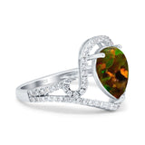 Halo Pear Shape Wedding Engagement Ring Round Simulated Cubic Zirconia 925 Sterling Silver