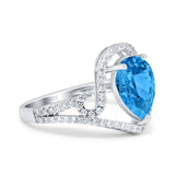 Halo Pear Shape Wedding Engagement Ring Round Simulated Cubic Zirconia 925 Sterling Silver
