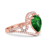 Halo Pear Shape Wedding Engagement Ring Round Simulated Cubic Zirconia 925 Sterling Silver