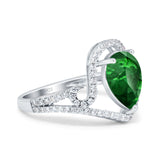 Halo Pear Shape Wedding Engagement Ring Round Simulated Cubic Zirconia 925 Sterling Silver