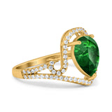 Halo Pear Shape Wedding Engagement Ring Round Simulated Cubic Zirconia 925 Sterling Silver