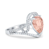 Halo Pear Shape Wedding Engagement Ring Round Simulated Cubic Zirconia 925 Sterling Silver