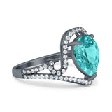 Halo Pear Shape Wedding Engagement Ring Round Simulated Cubic Zirconia 925 Sterling Silver