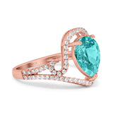 Halo Pear Shape Wedding Engagement Ring Round Simulated Cubic Zirconia 925 Sterling Silver