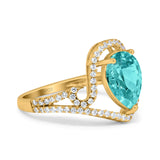 Halo Pear Shape Wedding Engagement Ring Round Simulated Cubic Zirconia 925 Sterling Silver