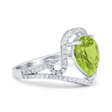 Halo Pear Shape Wedding Engagement Ring Round Simulated Cubic Zirconia 925 Sterling Silver