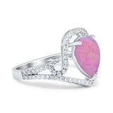 Halo Pear Shape Wedding Engagement Ring Round Simulated Cubic Zirconia 925 Sterling Silver