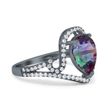Halo Pear Shape Wedding Engagement Ring Round Simulated Cubic Zirconia 925 Sterling Silver