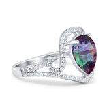 Halo Pear Shape Wedding Engagement Ring Round Simulated Cubic Zirconia 925 Sterling Silver