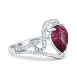 Halo Pear Shape Wedding Engagement Ring Round Simulated Cubic Zirconia 925 Sterling Silver
