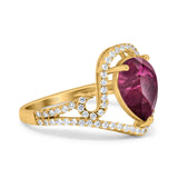 Halo Pear Shape Wedding Engagement Ring Round Simulated Cubic Zirconia 925 Sterling Silver