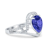 Halo Pear Shape Wedding Engagement Ring Round Simulated Cubic Zirconia 925 Sterling Silver