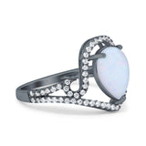 Halo Pear Shape Wedding Engagement Ring Round Simulated Cubic Zirconia 925 Sterling Silver