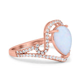 Halo Pear Shape Wedding Engagement Ring Round Simulated Cubic Zirconia 925 Sterling Silver