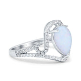 Halo Pear Shape Wedding Engagement Ring Round Simulated Cubic Zirconia 925 Sterling Silver
