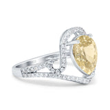 Halo Pear Shape Wedding Engagement Ring Round Simulated Cubic Zirconia 925 Sterling Silver