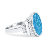 Fashion Ring Oval Lab Created Opal Round Simulated Cubic Zirconia 925 Sterling Silver