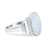 Fashion Ring Oval Lab Created Opal Round Simulated Cubic Zirconia 925 Sterling Silver