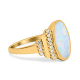 Fashion Ring Oval Lab Created Opal Round Simulated Cubic Zirconia 925 Sterling Silver