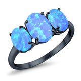 3-Stone Oval Created Opal Fashion Ring 925 Sterling Silver