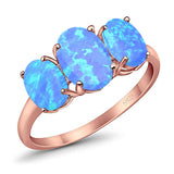 3-Stone Oval Created Opal Fashion Ring 925 Sterling Silver