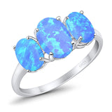 3-Stone Oval Created Opal Fashion Ring 925 Sterling Silver