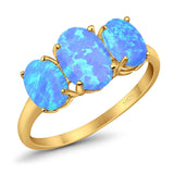 3-Stone Oval Created Opal Fashion Ring 925 Sterling Silver