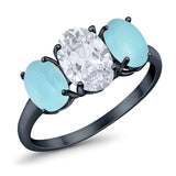 3-Stone Oval Created Opal Fashion Ring 925 Sterling Silver