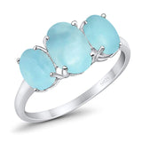 3-Stone Oval Created Opal Fashion Ring 925 Sterling Silver