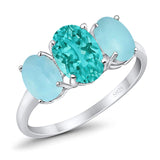 3-Stone Oval Created Opal Fashion Ring 925 Sterling Silver