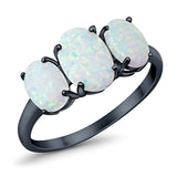 3-Stone Oval Created Opal Fashion Ring 925 Sterling Silver