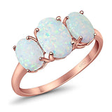 3-Stone Oval Created Opal Fashion Ring 925 Sterling Silver