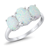 3-Stone Oval Created Opal Fashion Ring 925 Sterling Silver