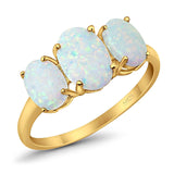 3-Stone Oval Created Opal Fashion Ring 925 Sterling Silver